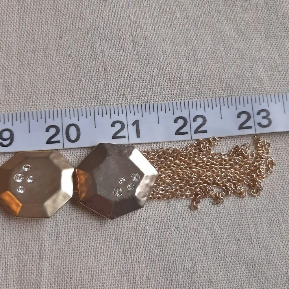 Chico's Hammered Gold Tone Hexagonal Tassel Long Necklace